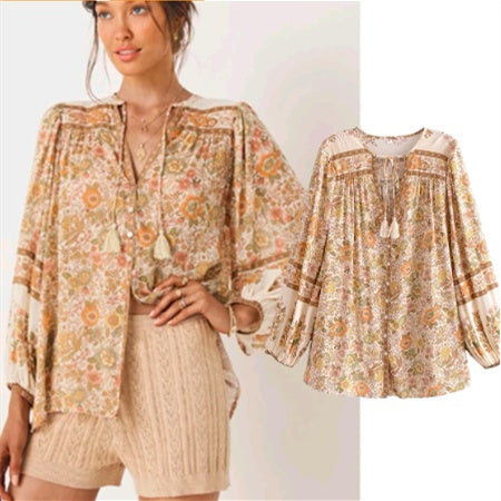 Tassel Button Up Vintage Blouse