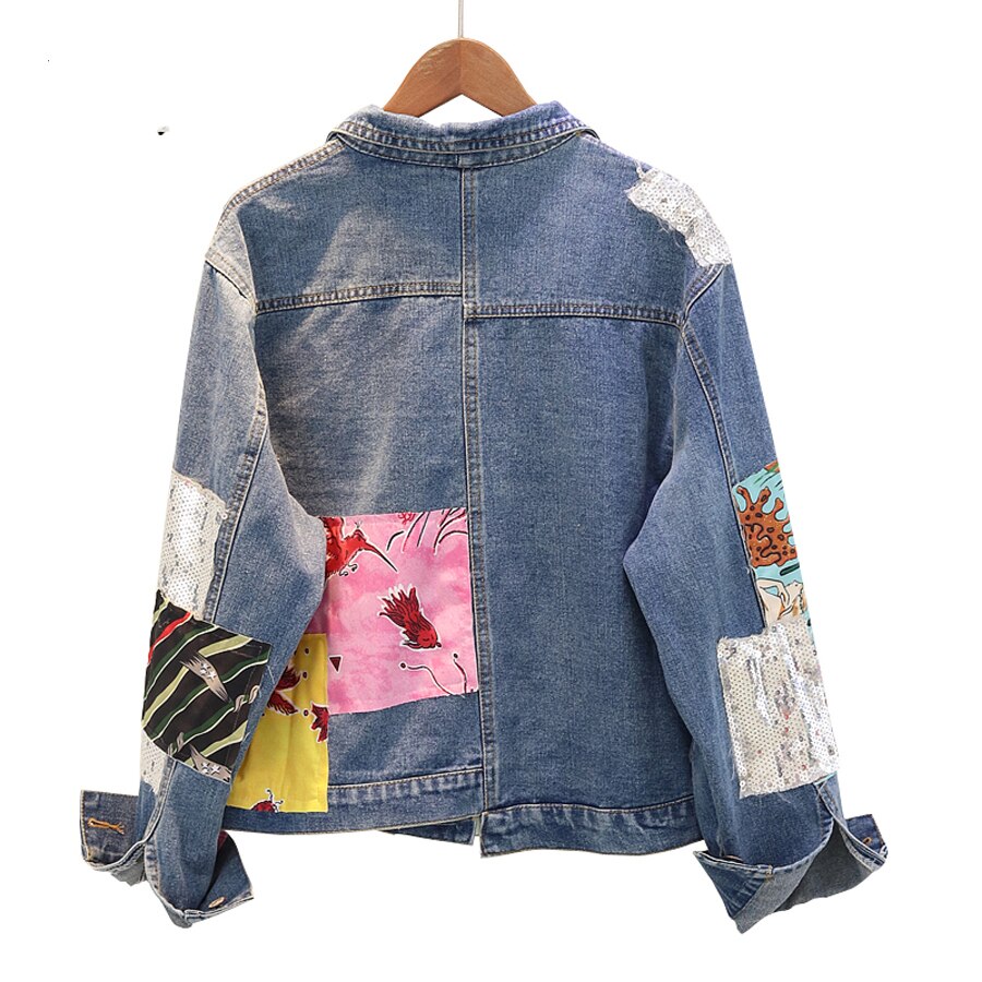 Sequins and Patchwork Denim Jacket