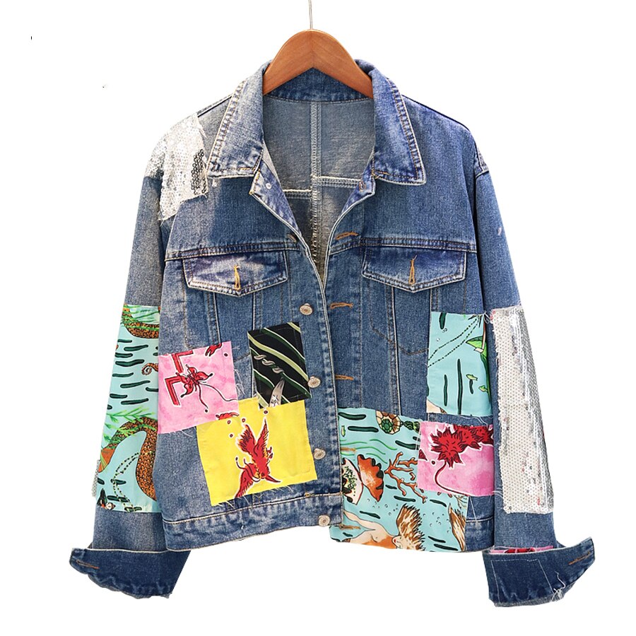 Sequins and Patchwork Denim Jacket