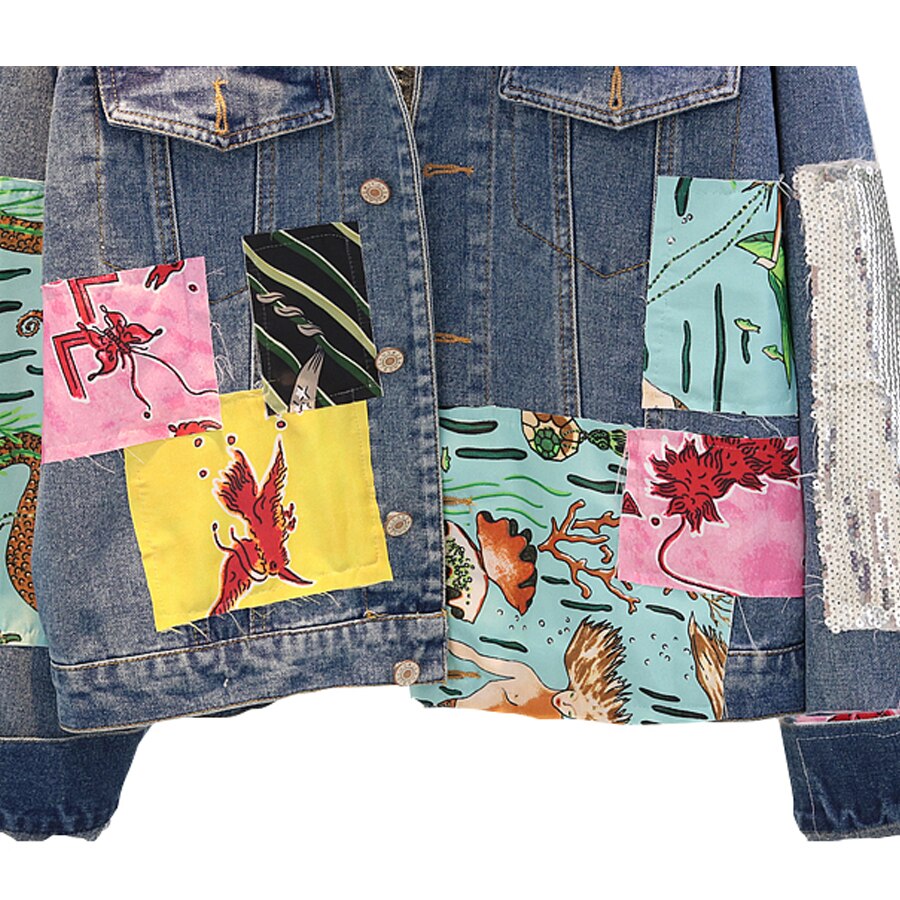 Sequins and Patchwork Denim Jacket