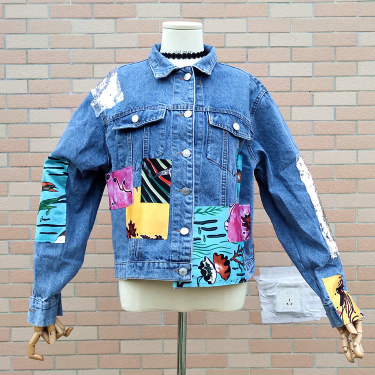 Sequins and Patchwork Denim Jacket