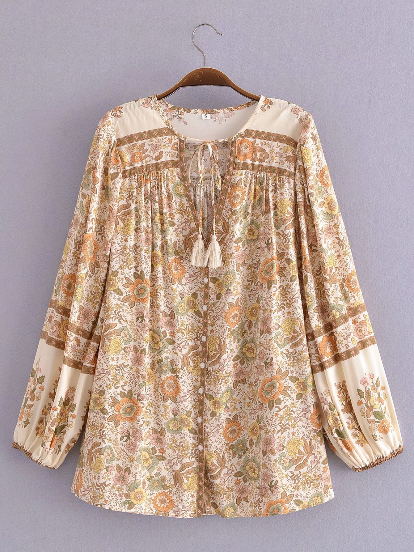 Tassel Button Up Vintage Blouse