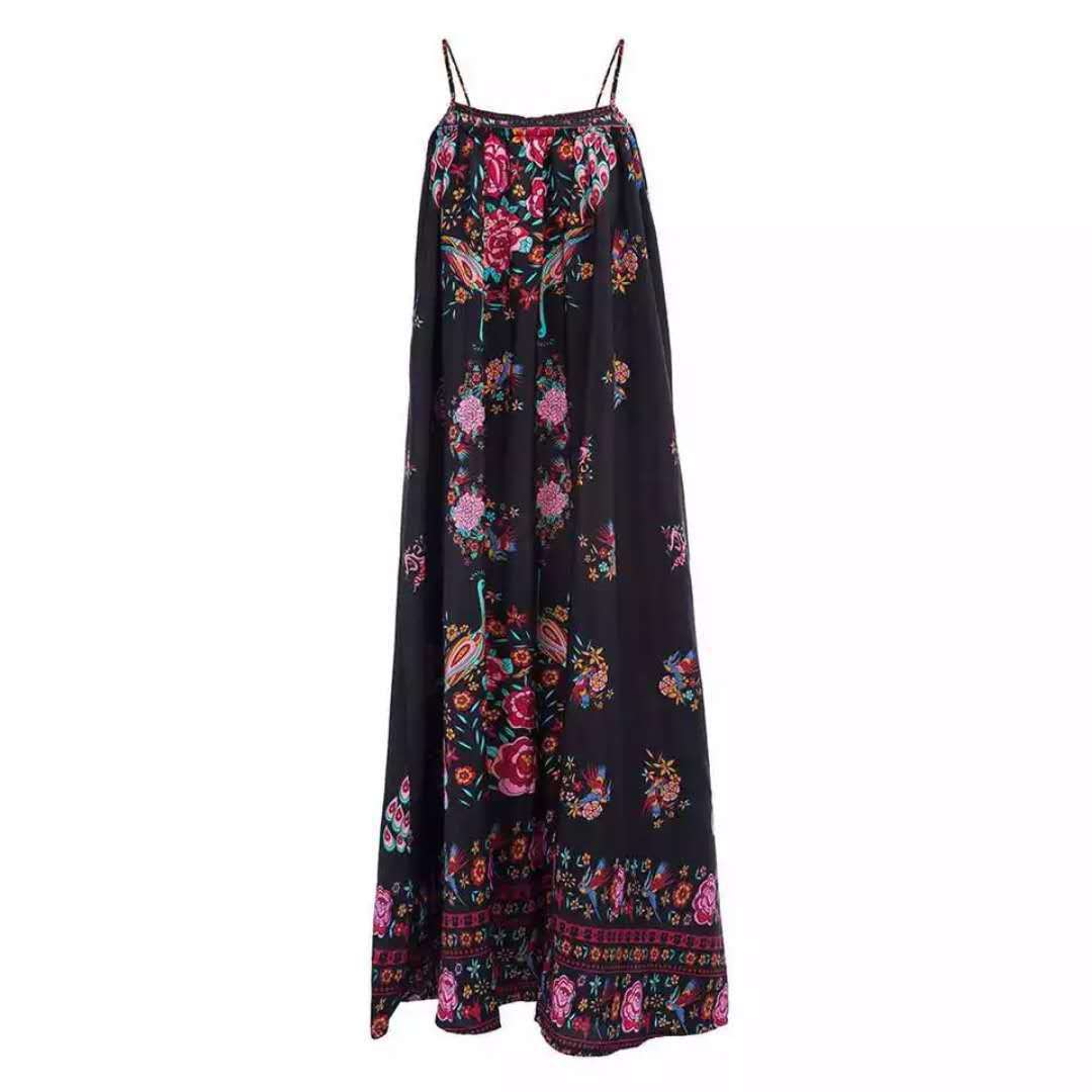 Peacock Print Maxi Dress