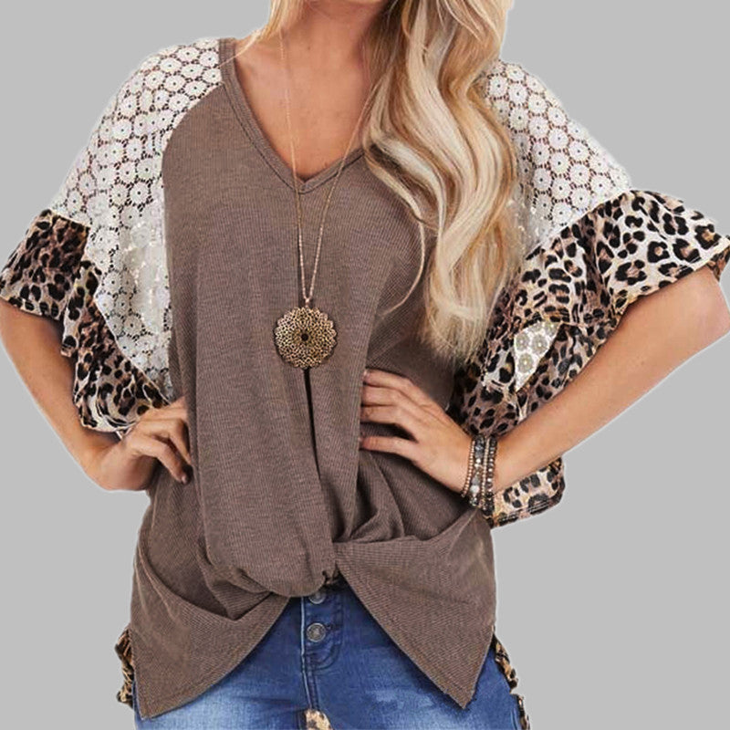 Leopard Patchwork Batwing Sleeve Top