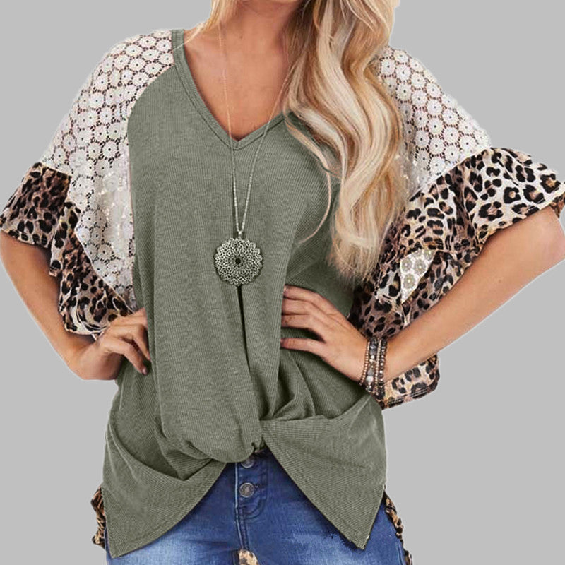 Leopard Patchwork Batwing Sleeve Top