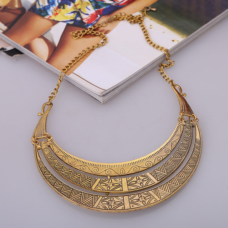 Vintage Brass Bib Crescent Necklace