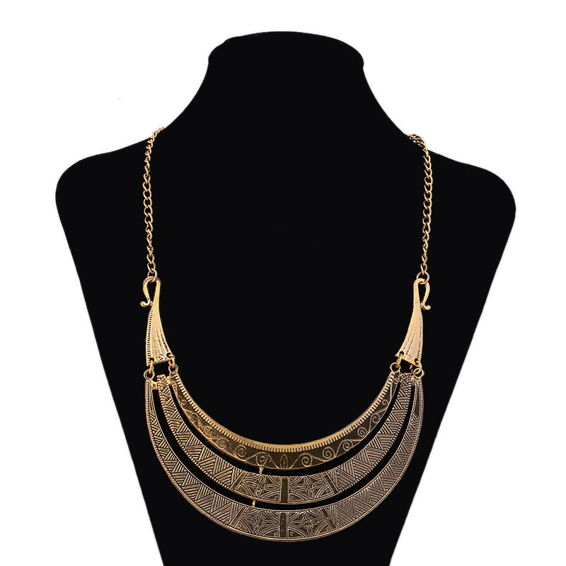 Vintage Brass Bib Crescent Necklace