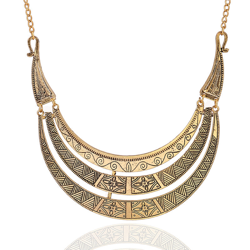 Vintage Brass Bib Crescent Necklace