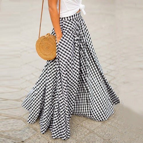 Plaid High Waist Drape Skirt