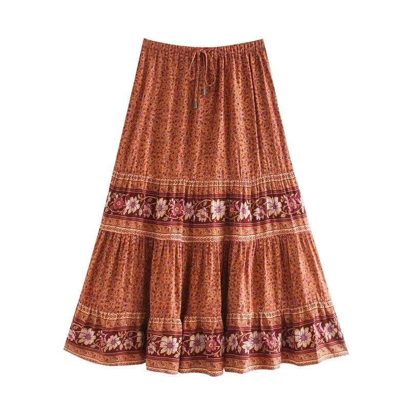 Summer Women's Rayon Positioning Print Elastic Skirt