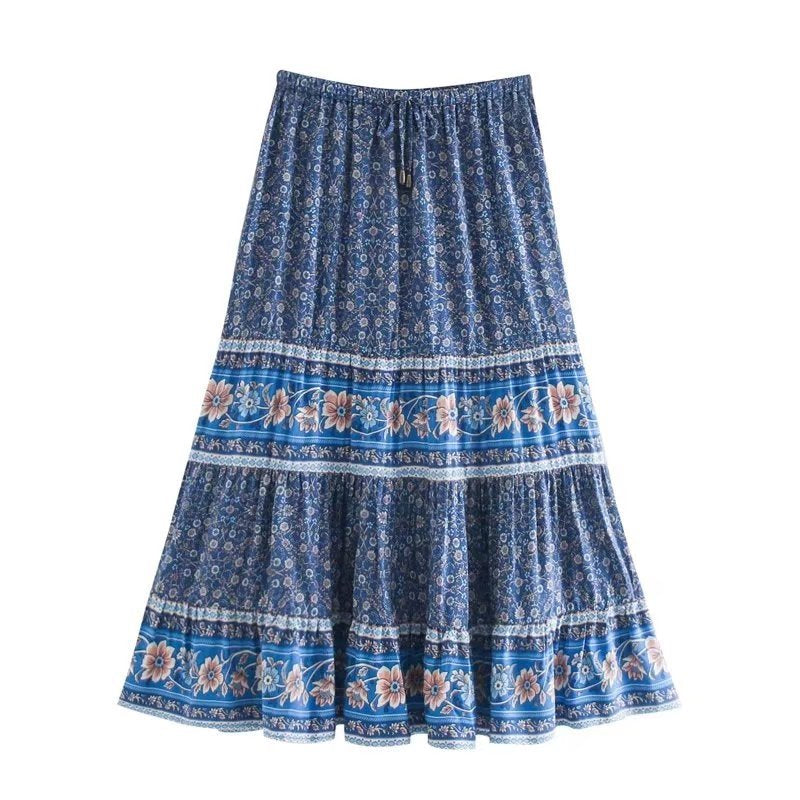 Summer Women's Rayon Positioning Print Elastic Skirt