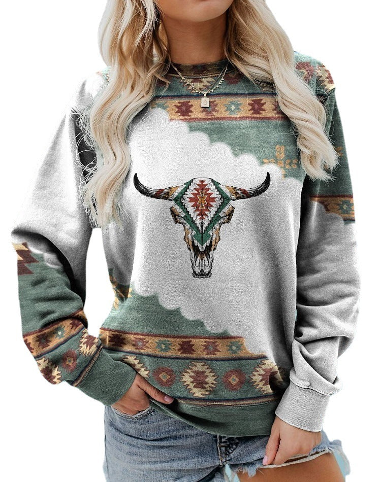 Long Sleeve Crew Neck Western Sweatshirt